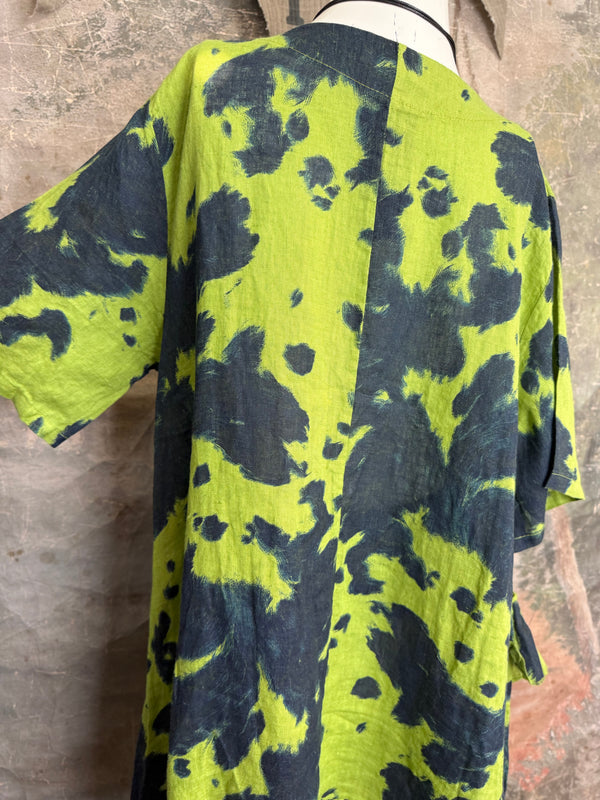 91307T-62 Ruffle Tie-Dye Tunic-Kiwi
