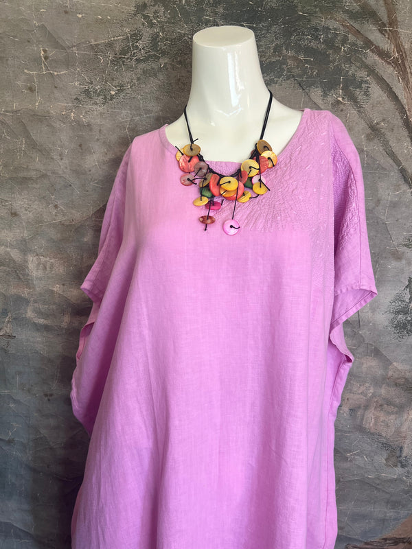 DDY670 Embroidered Boxy Dress-Pink