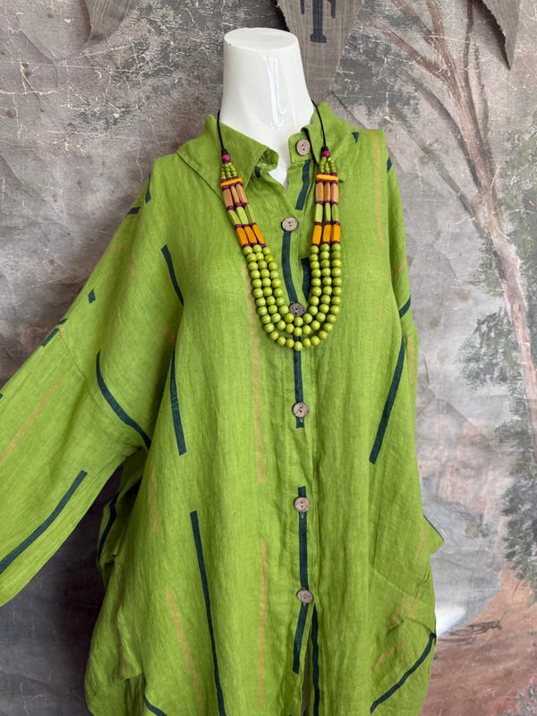 91750S Stripe Big Shirt-KIWI