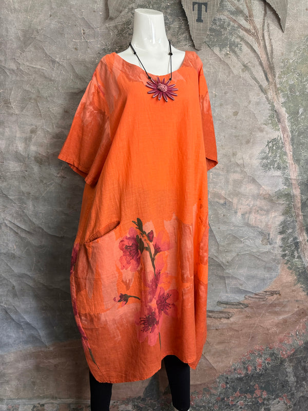 90847B Painters Garden Dress-Orange