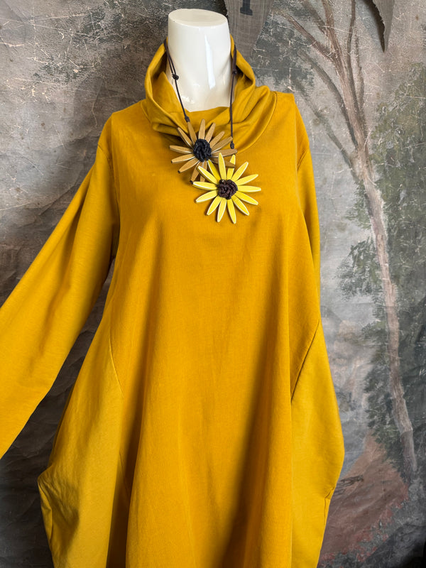 6512AU Cowlneck Bubble Dress-Mustard