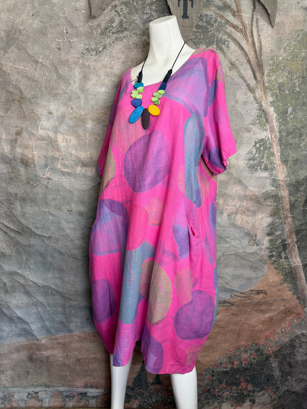 90847C Painterly Bubbles Dress-Fuchsia