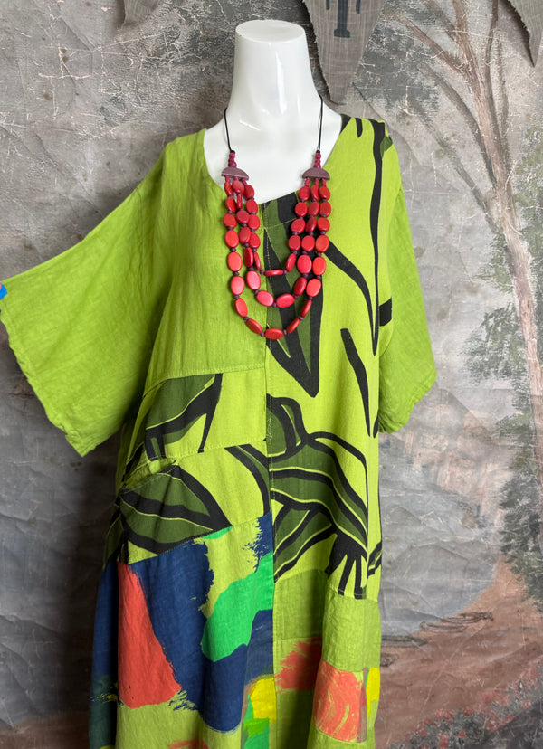 90617P-23 Linen Paint Dress-Kiwi
