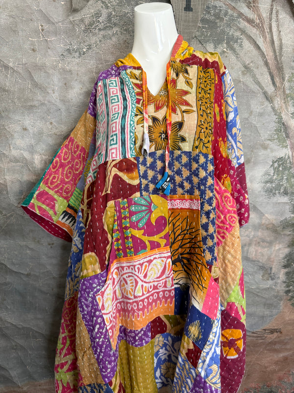 1012w Kantha Poncho Hoodie Dress-3