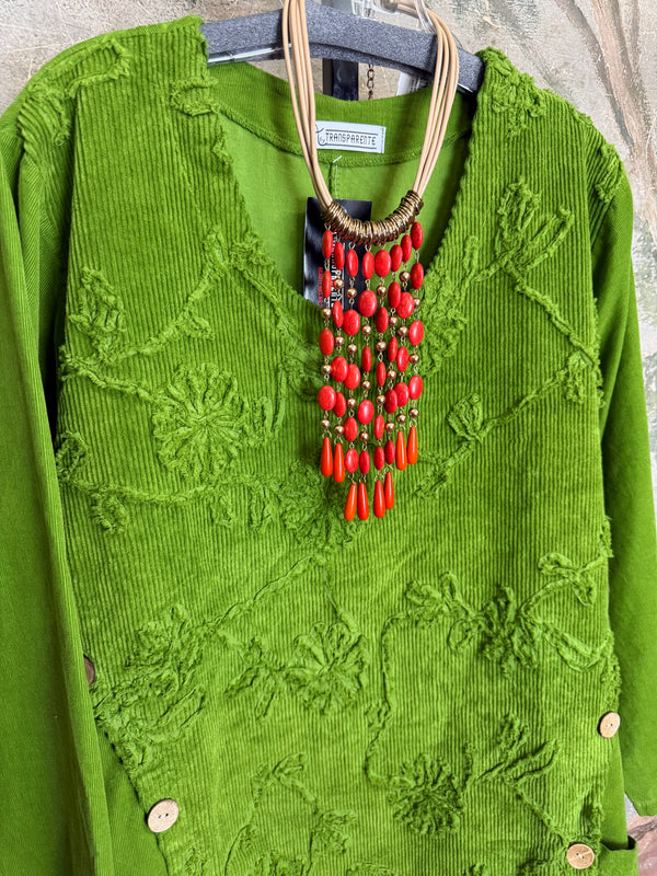 91983A-62 Buttoned Stitch Tunic-Kiwi