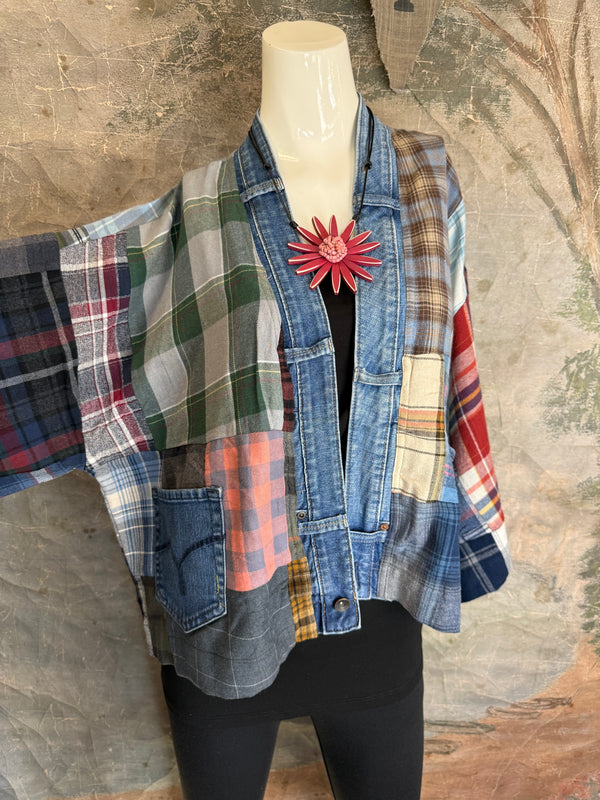 5572-Short Flannel Patchwork Duster-D