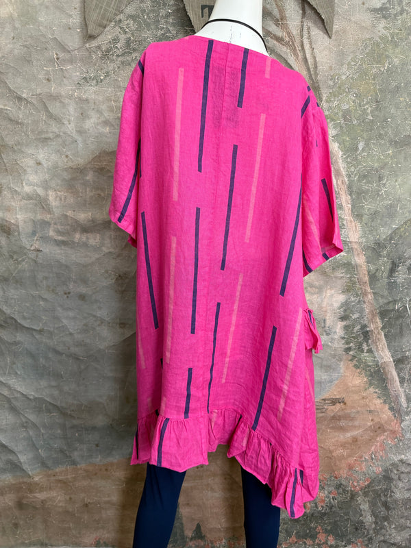 91307S Ruffle Stripe Tunic-Fuchsia