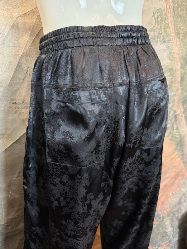 5673 Satin Jacquard Joggers-Black