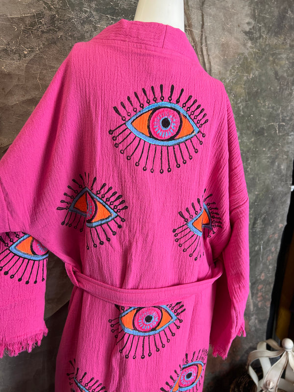 41023 Evil Eye Kimono Robe-PINK