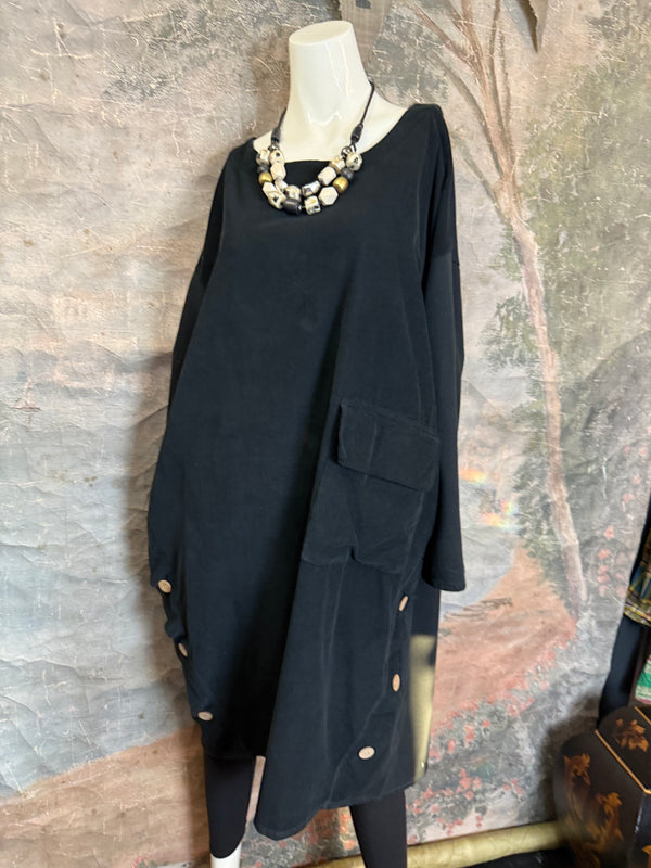 91805 Corduroy Button Dress-Black