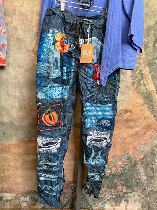 0A910 Pull On Stretch Pants-Denim/Doodle