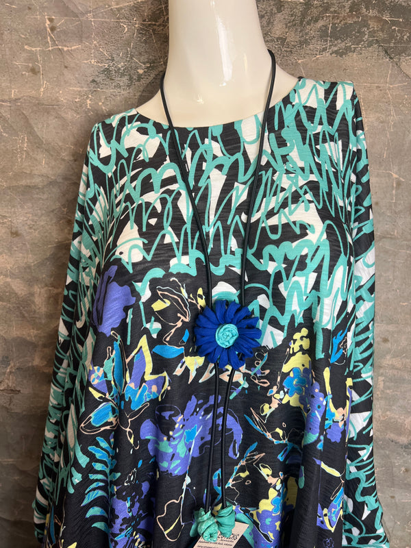 T1369K White Knit Whimsy Top-Lagoon