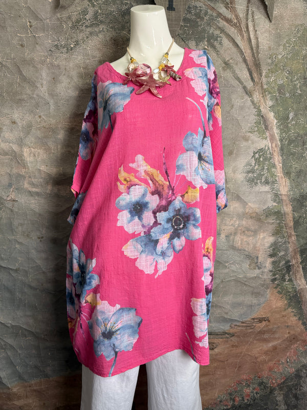 91266A Art to Wear Flower Shirt-Fuchsia