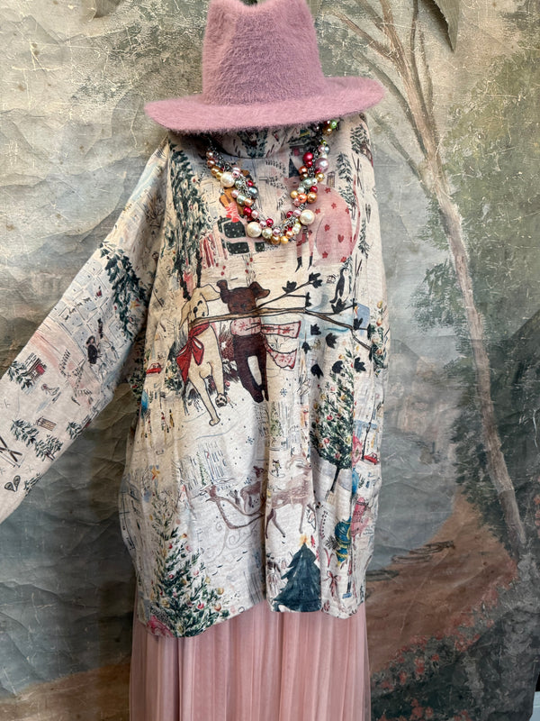 T1097 Cowlneck Dolman Slv Top-Holiday Joy