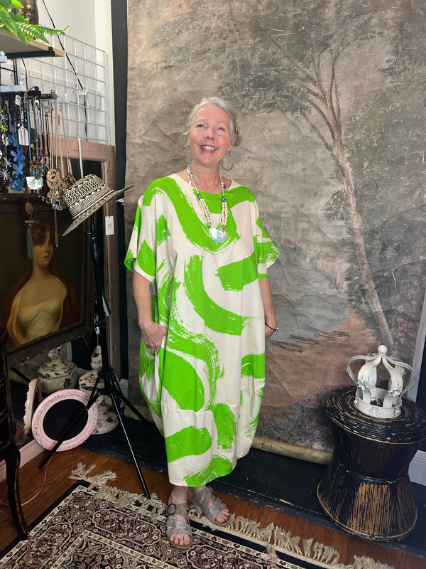 91907 ART Brush Stroke Dress-Kiwi