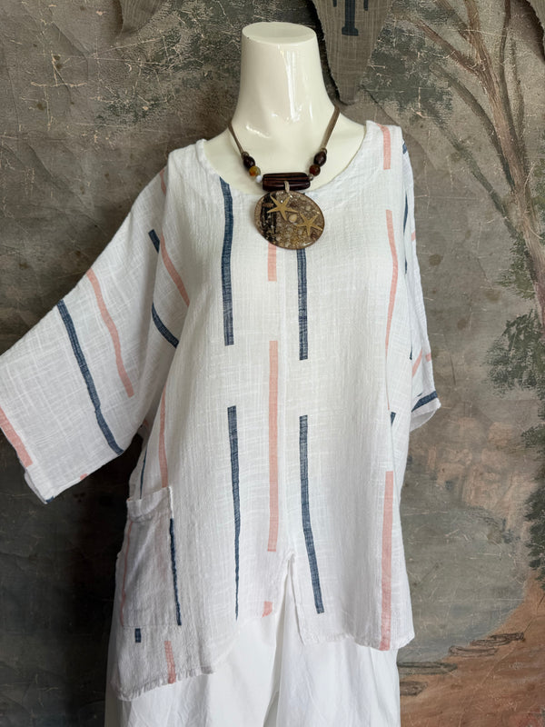 6653S Stripe Top-White