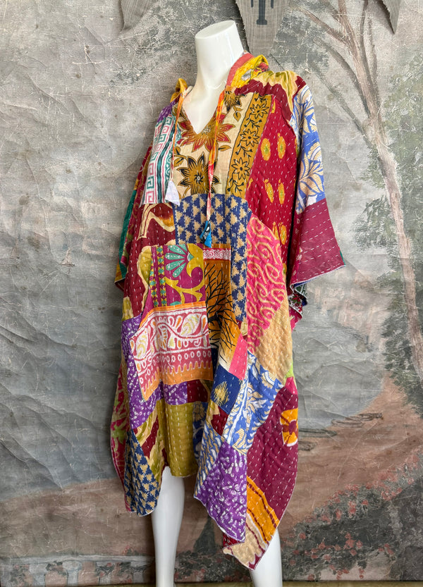 1012w Kantha Poncho Hoodie Dress-3