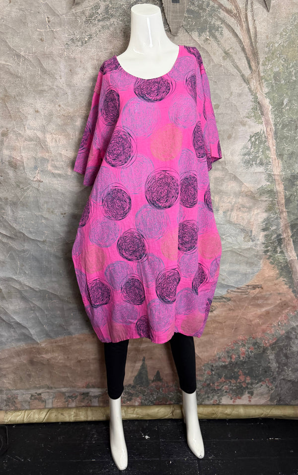 91311A Circles Drawstring Dress-Fuchsia