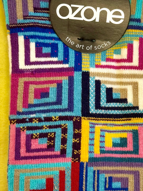 WW13 American Quilt Socks-Log Cabin Turquoise
