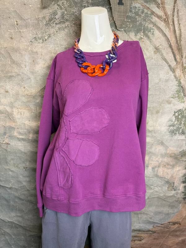 A2995202 L/Slv Flower Sweatshirt-Plum