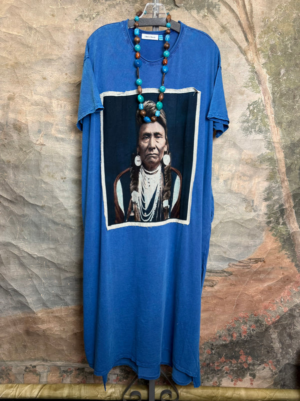 T839 Short Sleeve T-Shirt Dress-Blue/Indian