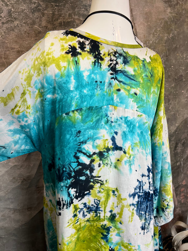 7063V Block Dyed Justly Top-TURQ MIX