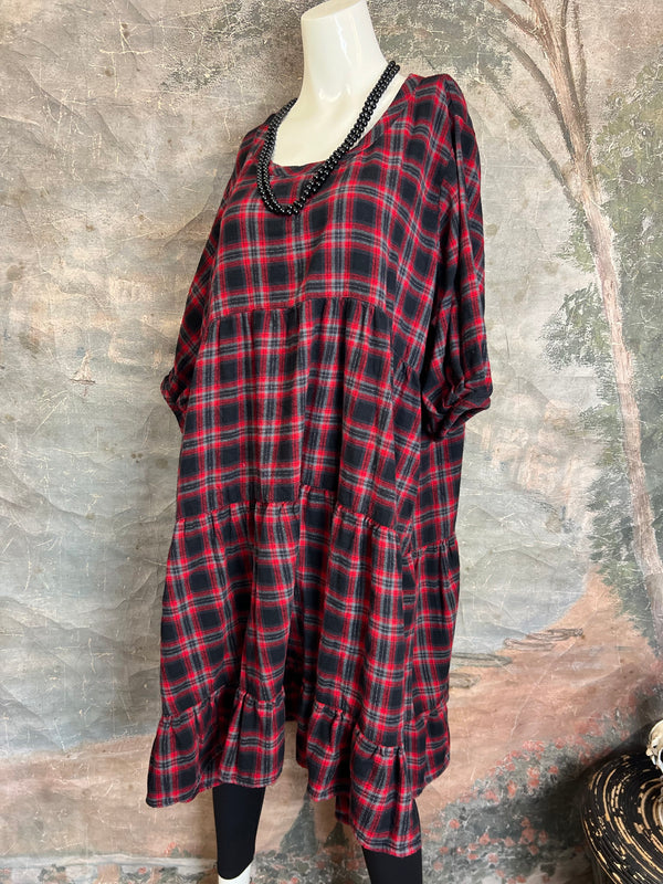 5543 Baby Doll Flannel Top-RED PLAID