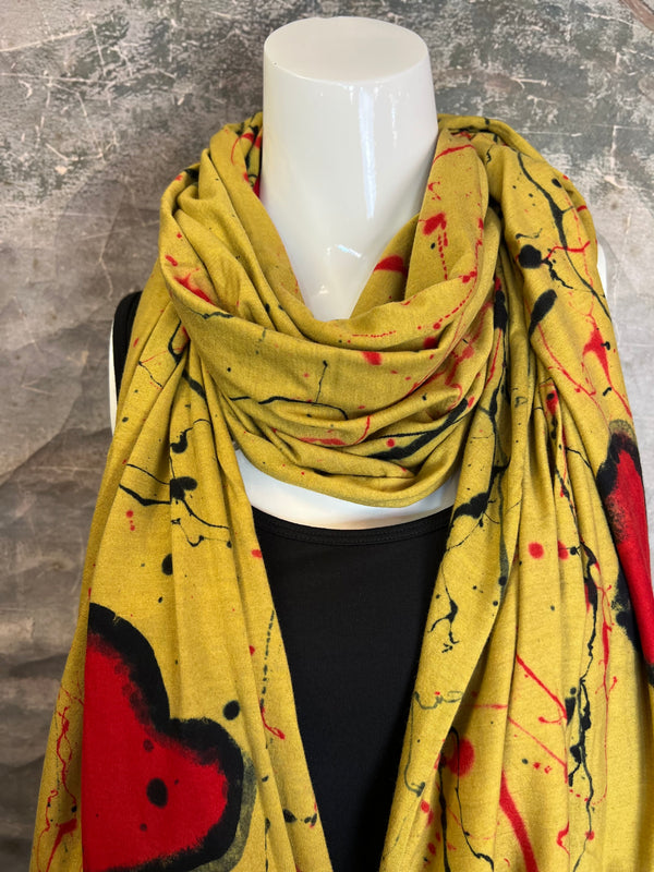 HHE6800 Heart Motif Scarf-Mustard