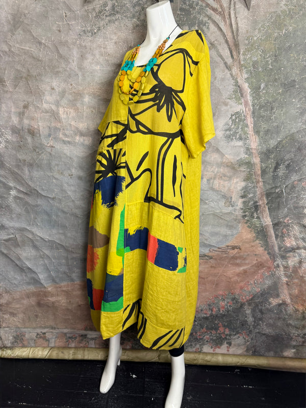 90617P-23 Linen Paint Dress-Mango