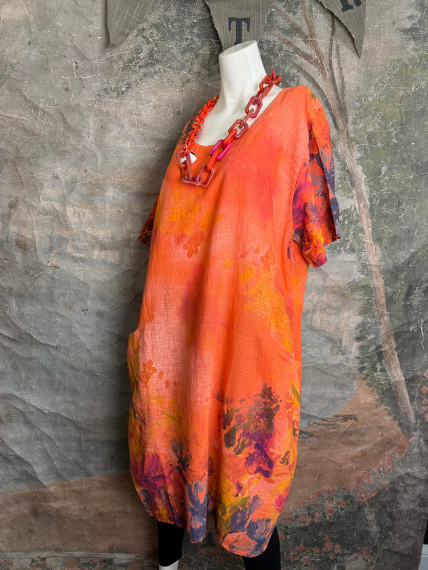 90847P Painted Presence Dress-Coral Orange