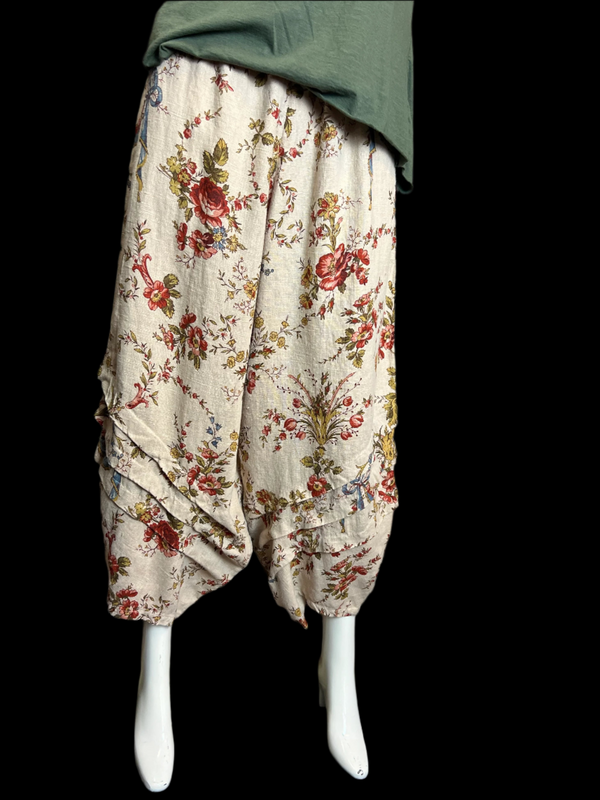 5516 Kristie Linen Tuck Pant-Victorian Rose