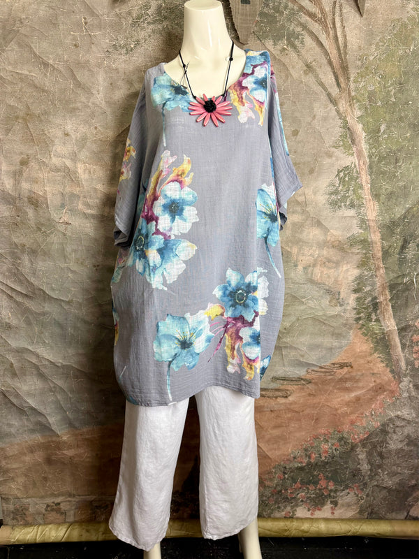 91266A Art to Wear Flower Shirt-Silver