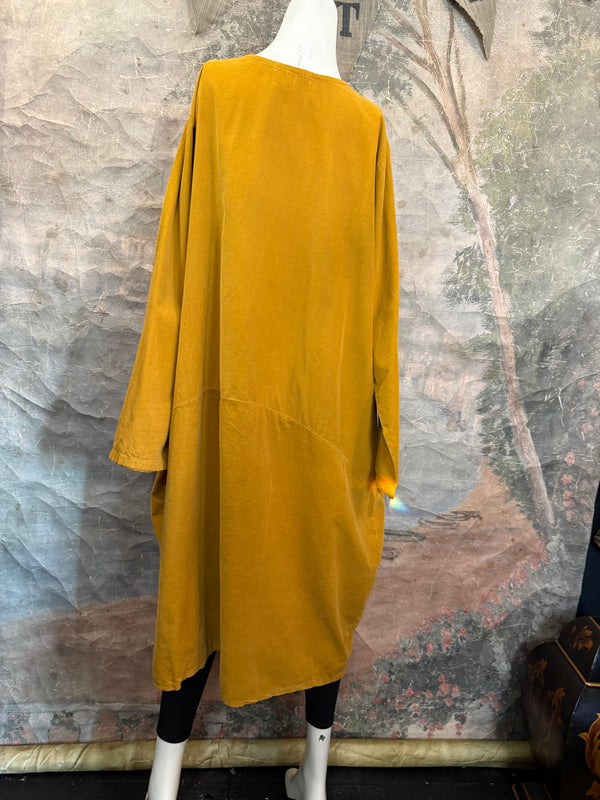 92003 Corduroy Pocket Dress-Mustard