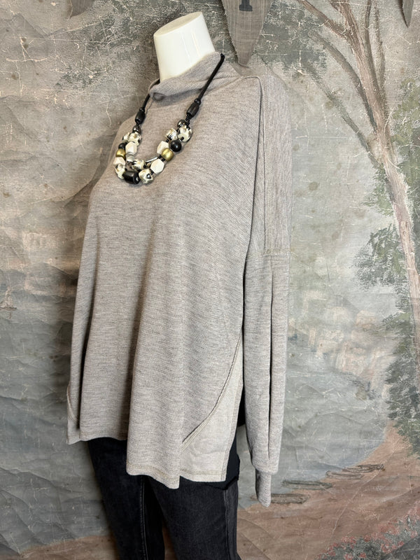 25690 Knit Mock Neck Top-Khaki