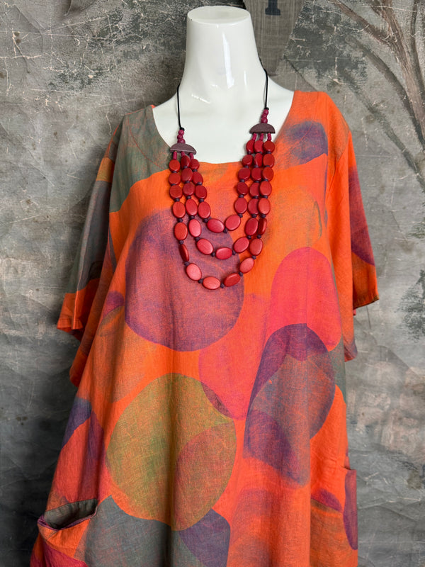 90847C Painterly Bubbles Dress-Orange Kiss