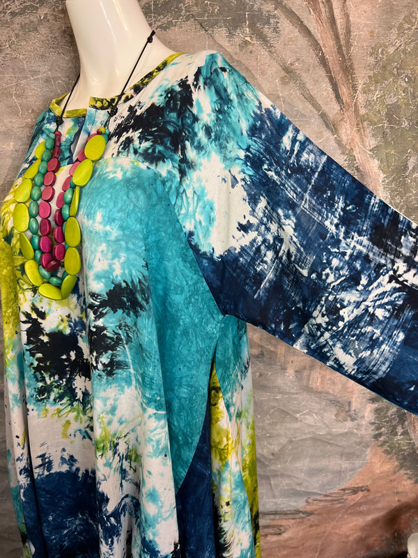 7063V Block Dyed Justly Top-TURQ MIX