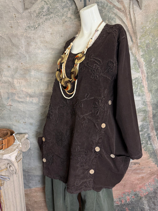 91983A-62 Buttoned Stitch Tunic-Brown