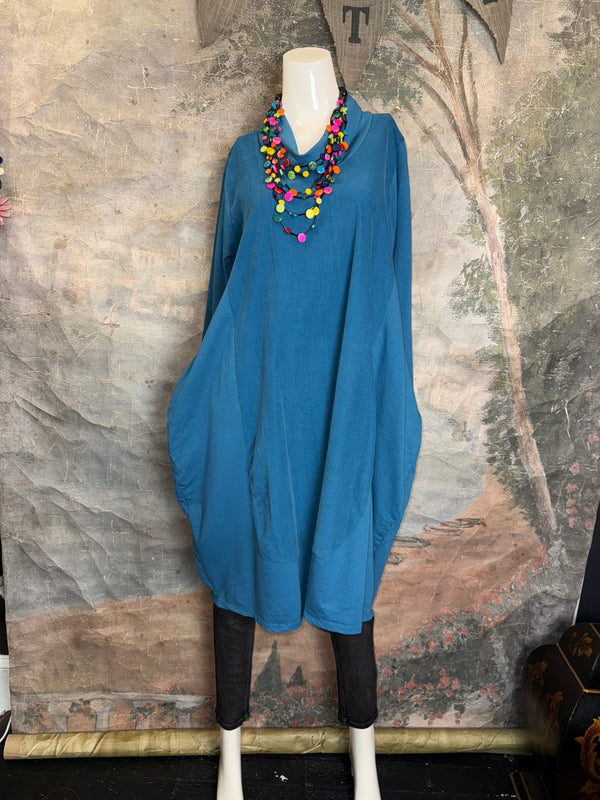 6512AU Cowlneck Bubble Dress-TEAL