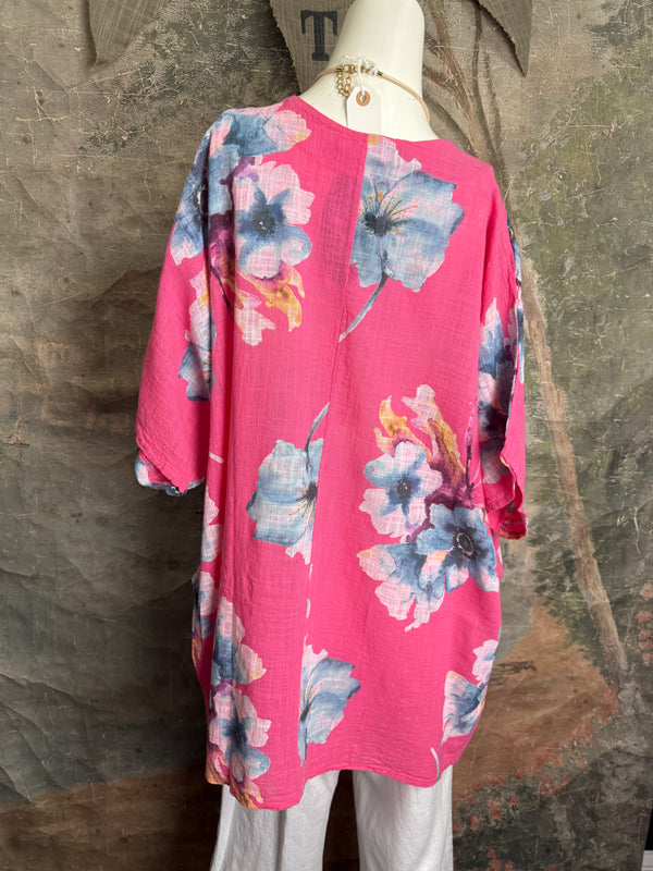 91266A Art to Wear Flower Shirt-Fuchsia