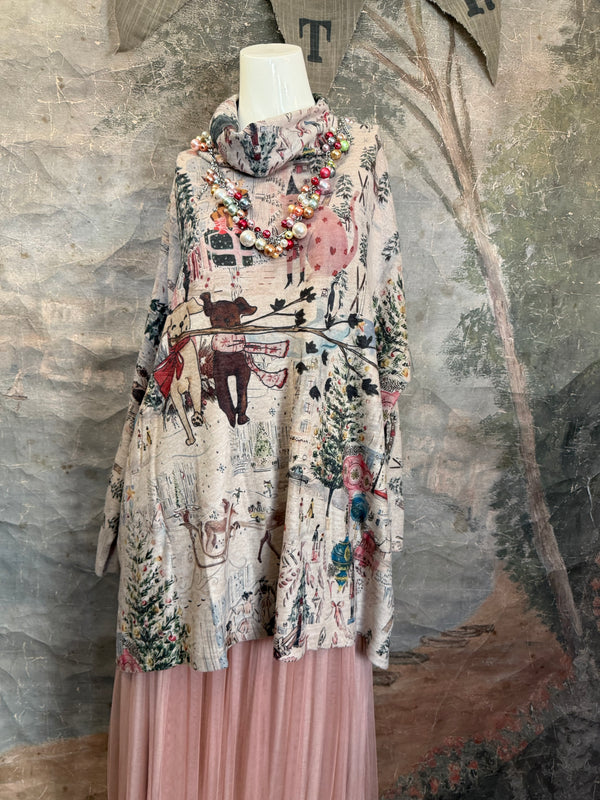 T1097 Cowlneck Dolman Slv Top-Holiday Joy