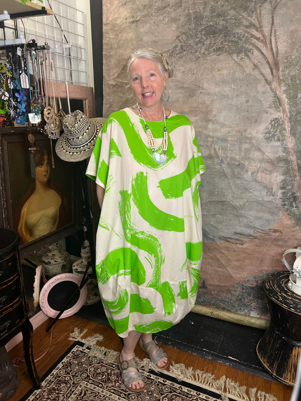 91907 ART Brush Stroke Dress-Kiwi