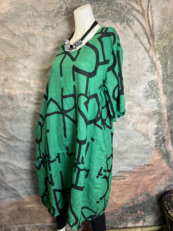 91470 S/Slv Tunic Letter Dress-GUCCI GREEN