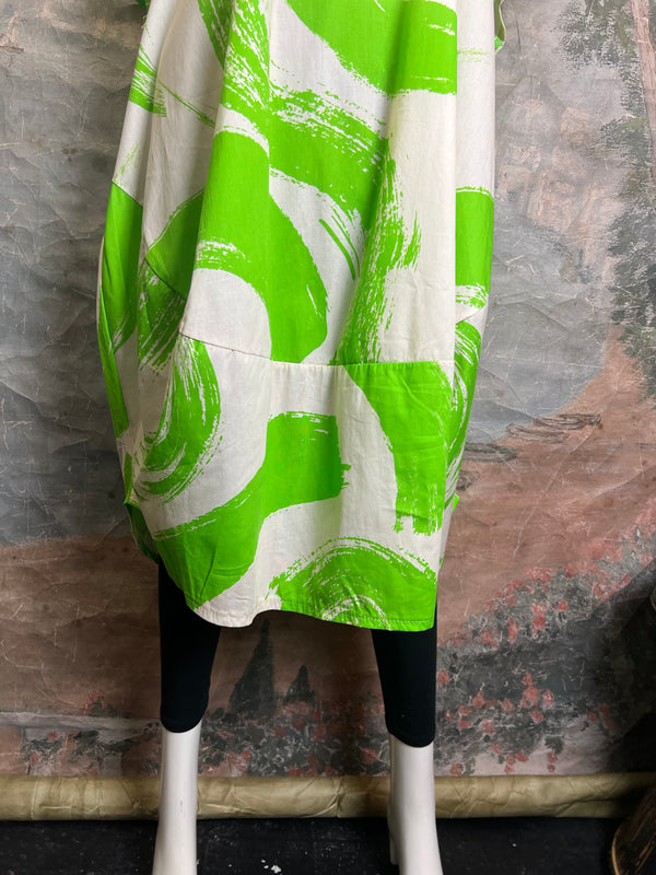 91907 ART Brush Stroke Dress-Kiwi