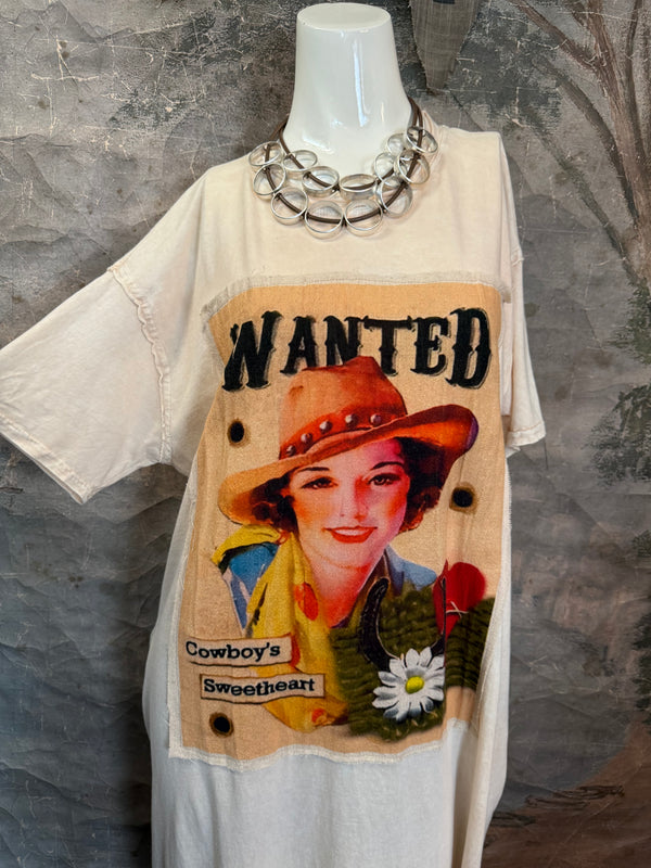 T839 Short Sleeve T-Shirt Dress-Cream/Yeehaw