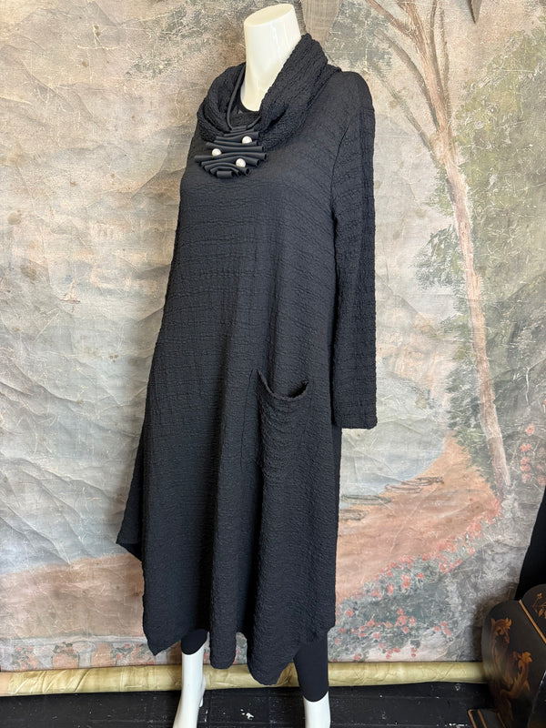 D535 Waffle Knit Cowlneck Dress