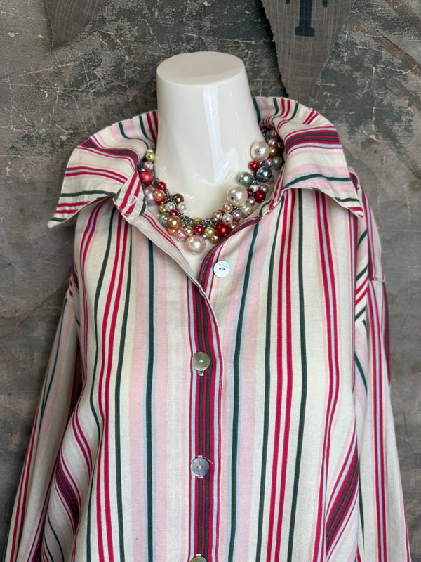 5021 Bettys Linen BF Bow Shirt-CANDYCANE