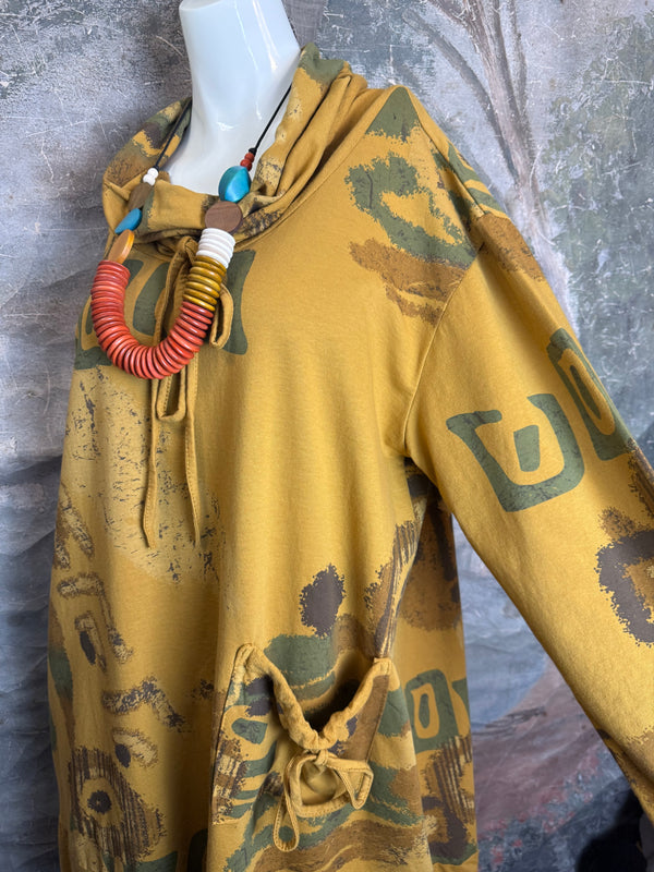 91968 Abstract Sweatshirt Dress-Mustard