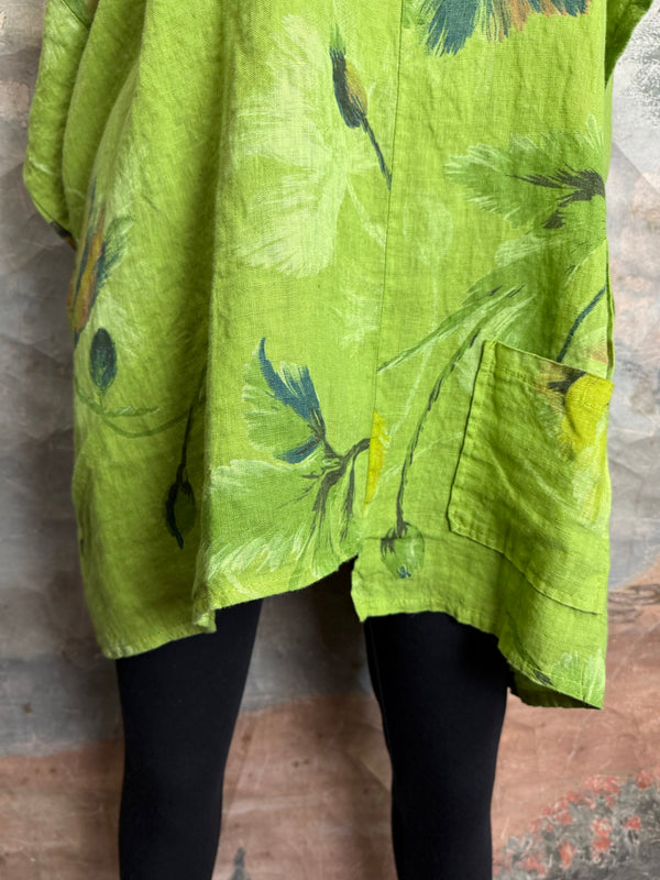 91225 Flower Garden Linen Top-Kiwi