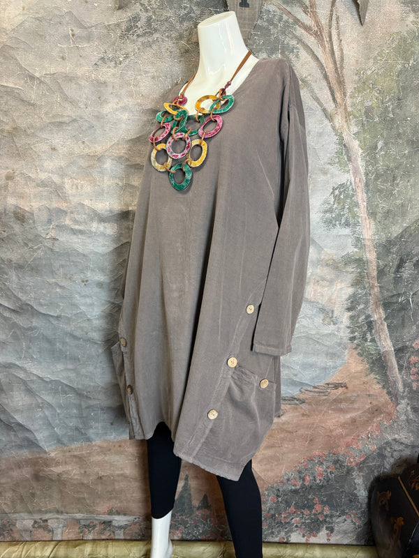 91983 Corduroy Pocket Tunic-Mocha