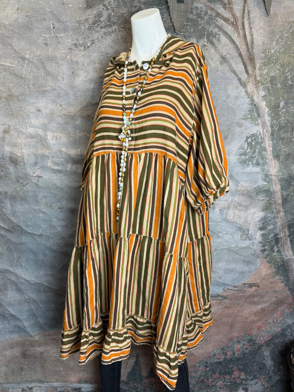 5569 Judy Hoodie Short Dress-Autumn Stripe